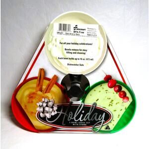 Skilcraft Three Serving Bowls Set with Stand Green Red White 16-ounce Capacity